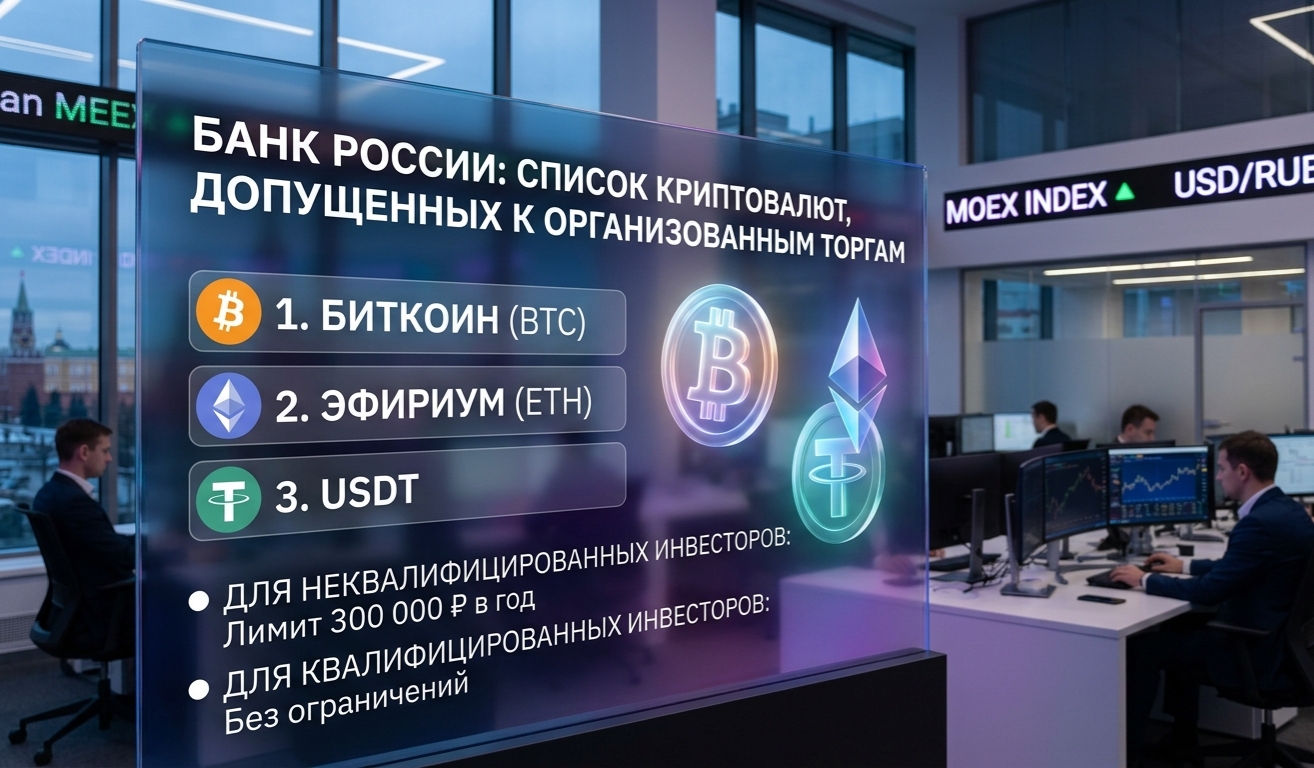 Банк России предложил допустить биткоин, эфириум и USDT к организованным торгам